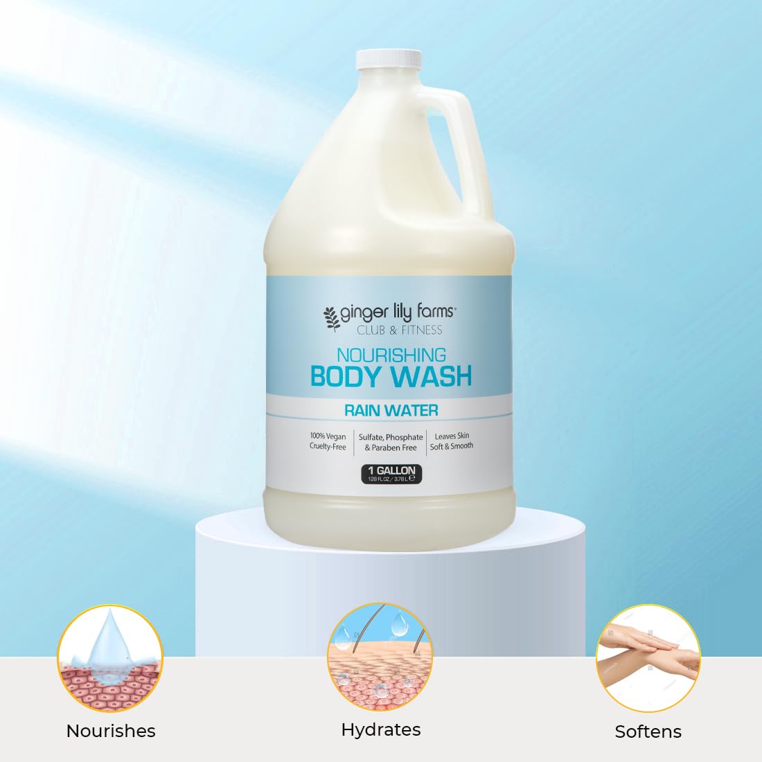 Ginger Lily Farms Club & Fitness Nourishing Body Wash, 100% Vegan & Cruelty-Free, Bath & Shower Gel for Men and Women, Rain Water Scent, 1 Gallon (128 Beauty & Personal Care Ginger Lily Farms