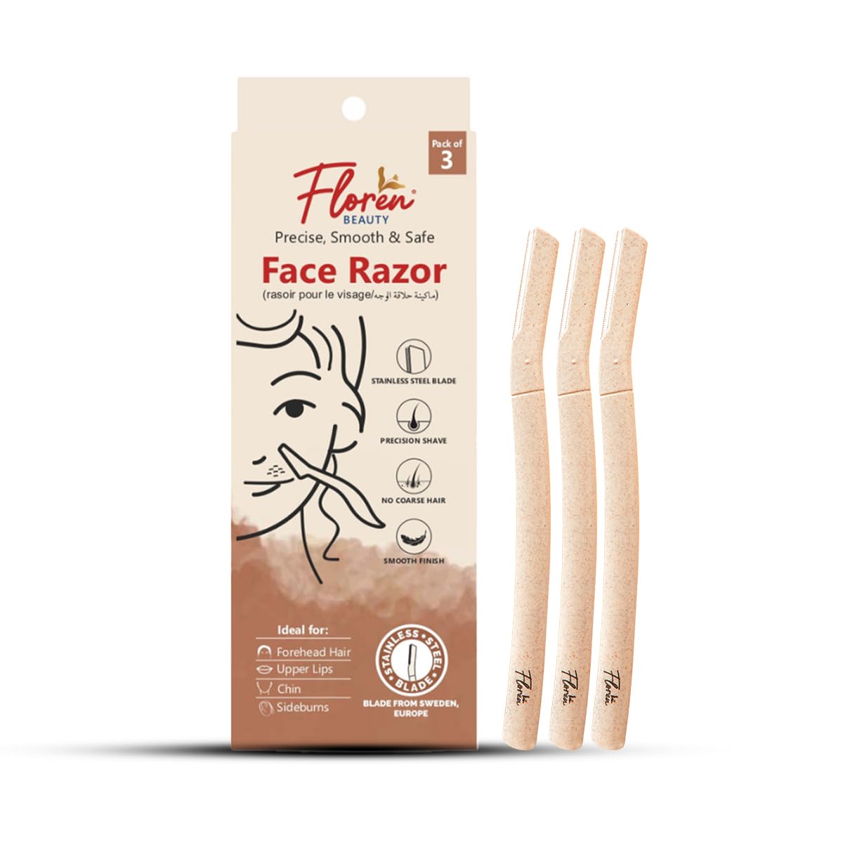 Floren Dermaplaning Tool with Precision Cover, 3ct - Dermaplane Razor, Face Razors for Women, Eyebrow Razor, Facial Razor, Dermaplaning Razor, Womens Beauty and Personal Care Floren