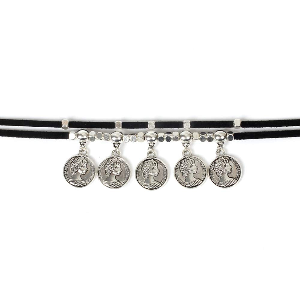 DoubleNine Boho Coin Choker Gypsy Gothic Necklace Suede Black Tribal Accessories for Women Girls Beauty & Personal Care Doubnine