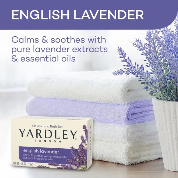 Yardley London English Lavender with Essential Oils Soap Bar, 4.25 oz Bar, Pack of 3, 12.75 Oz Beauty & Personal Care Yardley
