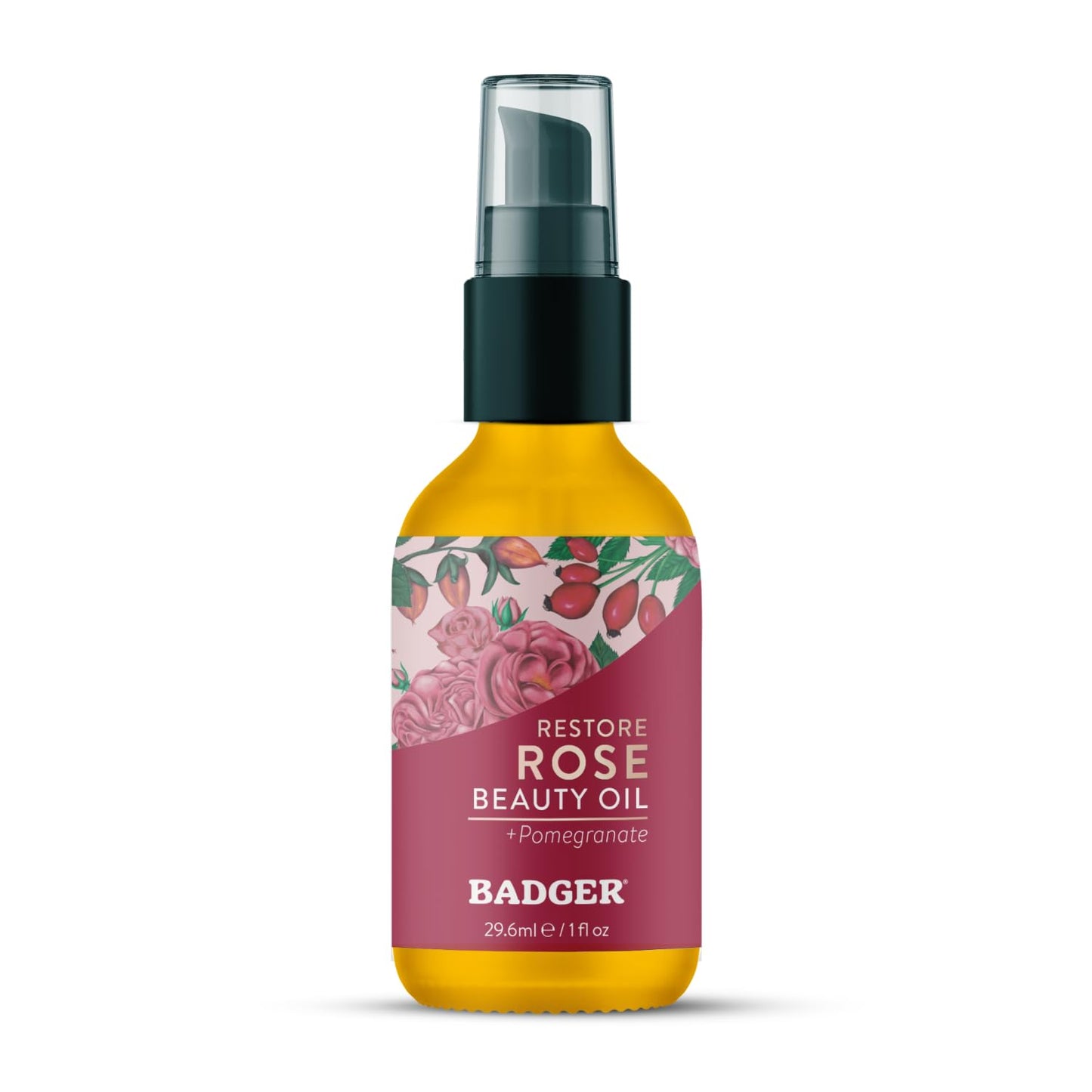 Badger Rose Face Oil, 100% Organic Face Moisturizer, Nourishing & Soothing Organic Jojoba Oil & Rose Oil, Vegan Antioxidant Rich Moisturizing Facial Beauty & Personal Care Badger