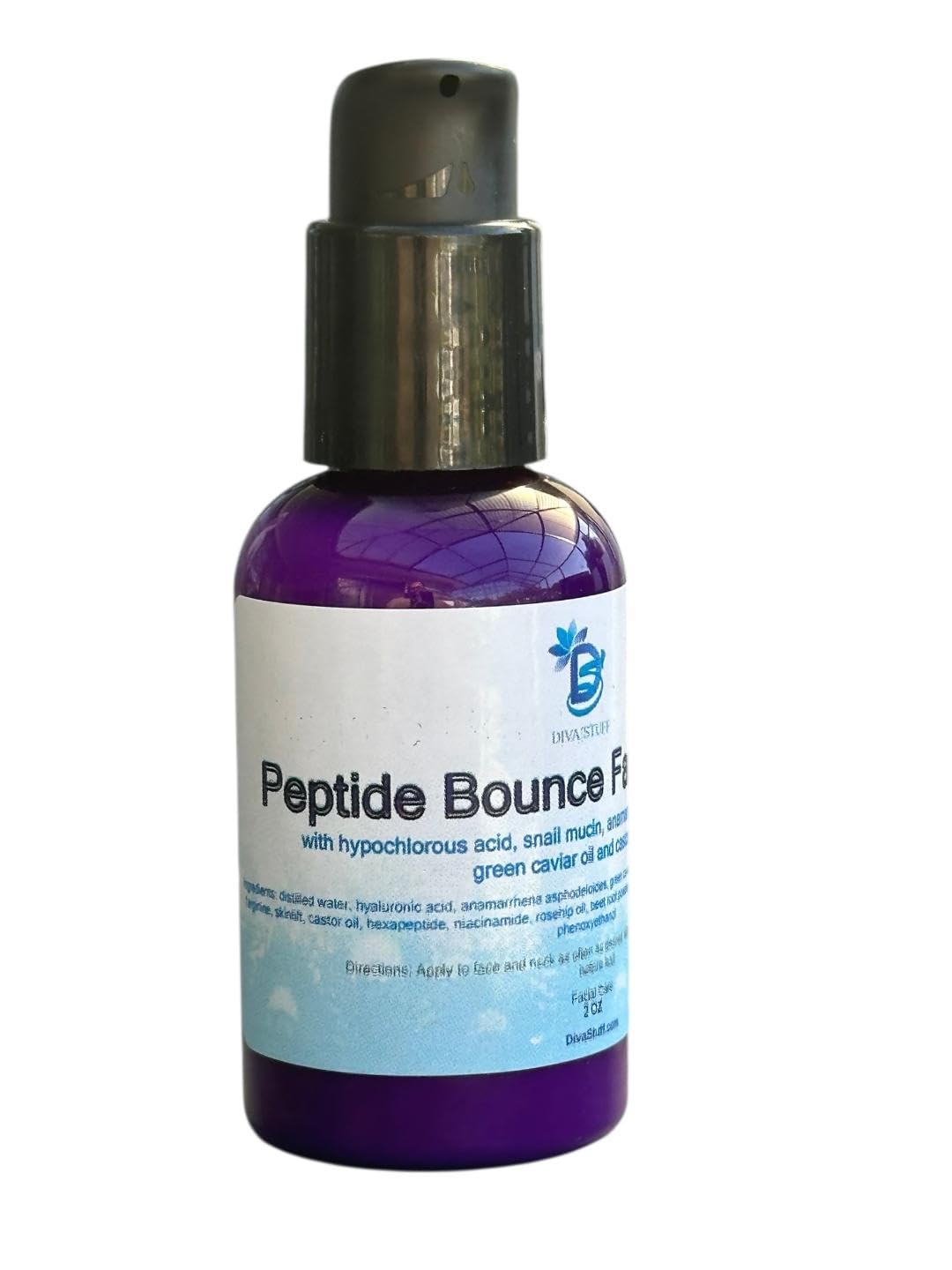 Diva Stuff Peptide Bounce Facial Serum With Hypochlorous Acid, Green Caviar Oil, Snail Mucin, Niacinamide and More, 2 oz Beauty & Personal Care Diva Stuff