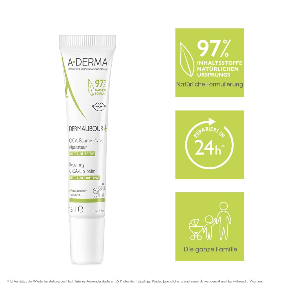 A-derma Dermalibour+ Repairing Cica-lip Balm 15 Ml Beauty and Personal Care A-Derma