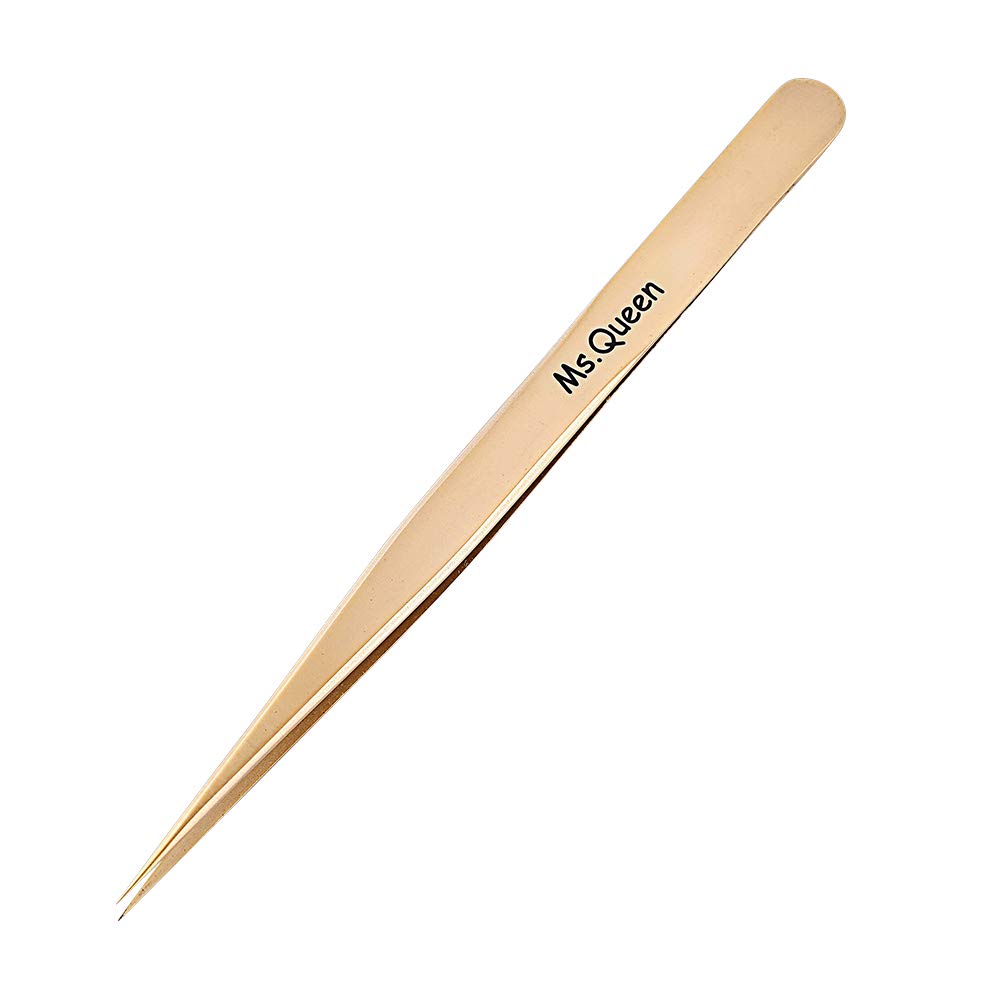 Ms.Queen Eyelash Extension Tweezers-Precision Tweezers for 2D-6D Volume&Individual False Lashes Extensions-Golden-Straight Tweezers Beauty and Personal Care Ms.Queen