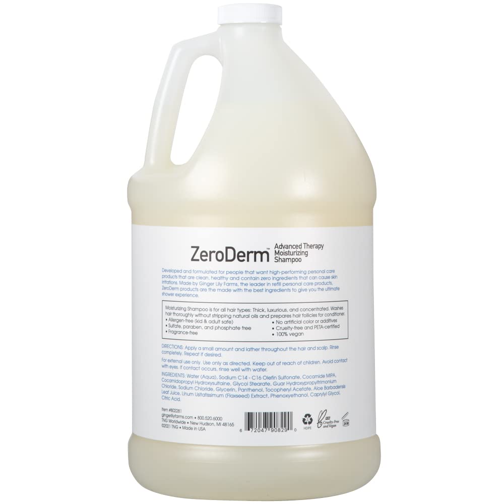 Ginger Lily Farms Botanicals ZeroDerm Advanced Therapy Moisturizing Shampoo for All Hair Types, 100% Vegan & Cruelty-Free, Fragrance Free, 1 Gallon Beauty & Personal Care Ginger Lily Farms