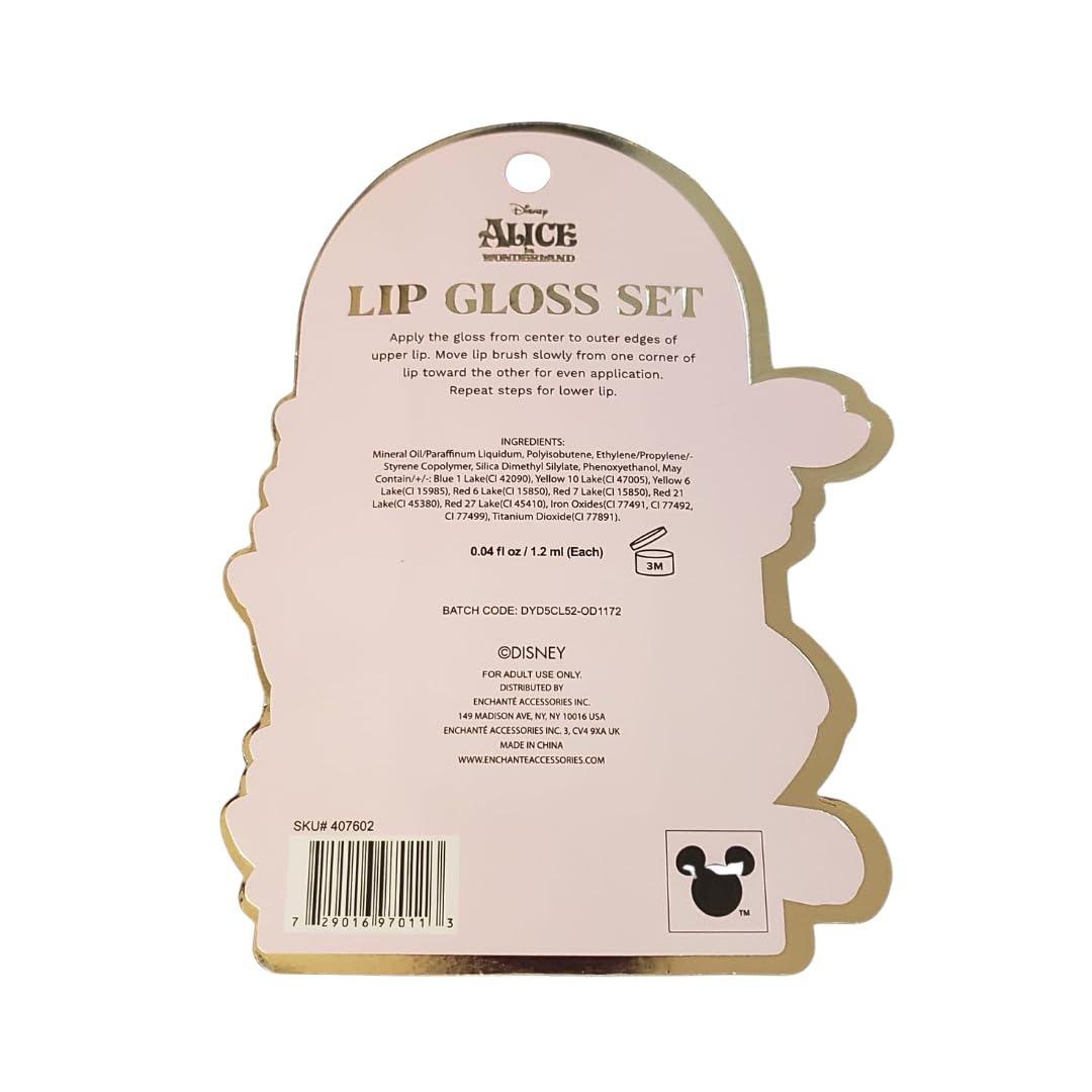 Alice in Wonderland Lip Gloss Set, White Rabbit Themed, 2 Piece Pink Lip Gloss Duo, Shimmer Finish, 0.04 fl oz / 1.2 mL Each Beauty & Personal Care Disney Alice in Wonderland