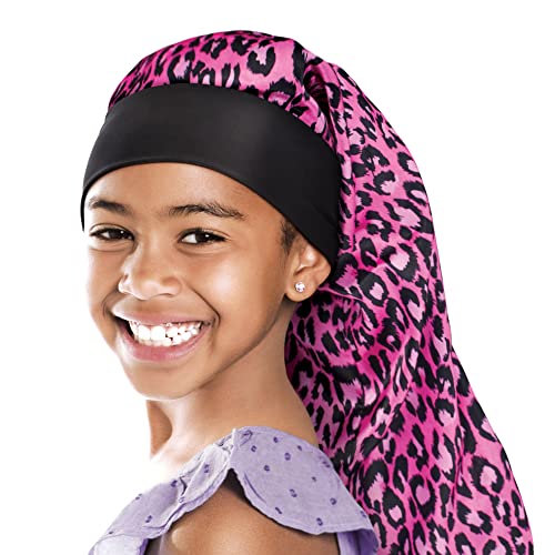 Red by Kiss Kids Satin Braid Bonnet, Comfy Wide Band for Long Hair, Long Braids (Pink Leopard) Beauty and Personal Care Red by Kiss