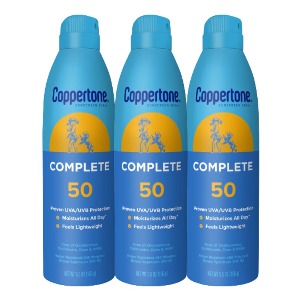 Coppertone Complete Sunscreen Spray SPF 50, Spray Sunscreen for Body, Lightweight, Water Resistant, 5.5 Oz, Pack of 3 Beauty & Personal Care Coppertone