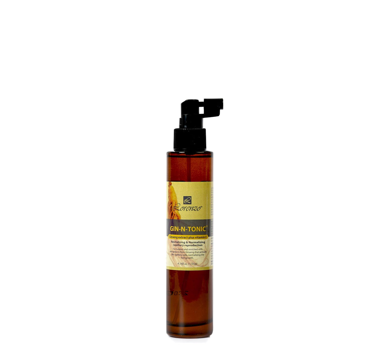 L Lorenzo Gin-N-Tonic Ginseng Extract plus Vitamin E 4.56fl.oz/135ml | Revitalizing & Normalizing Capillary Reproduction