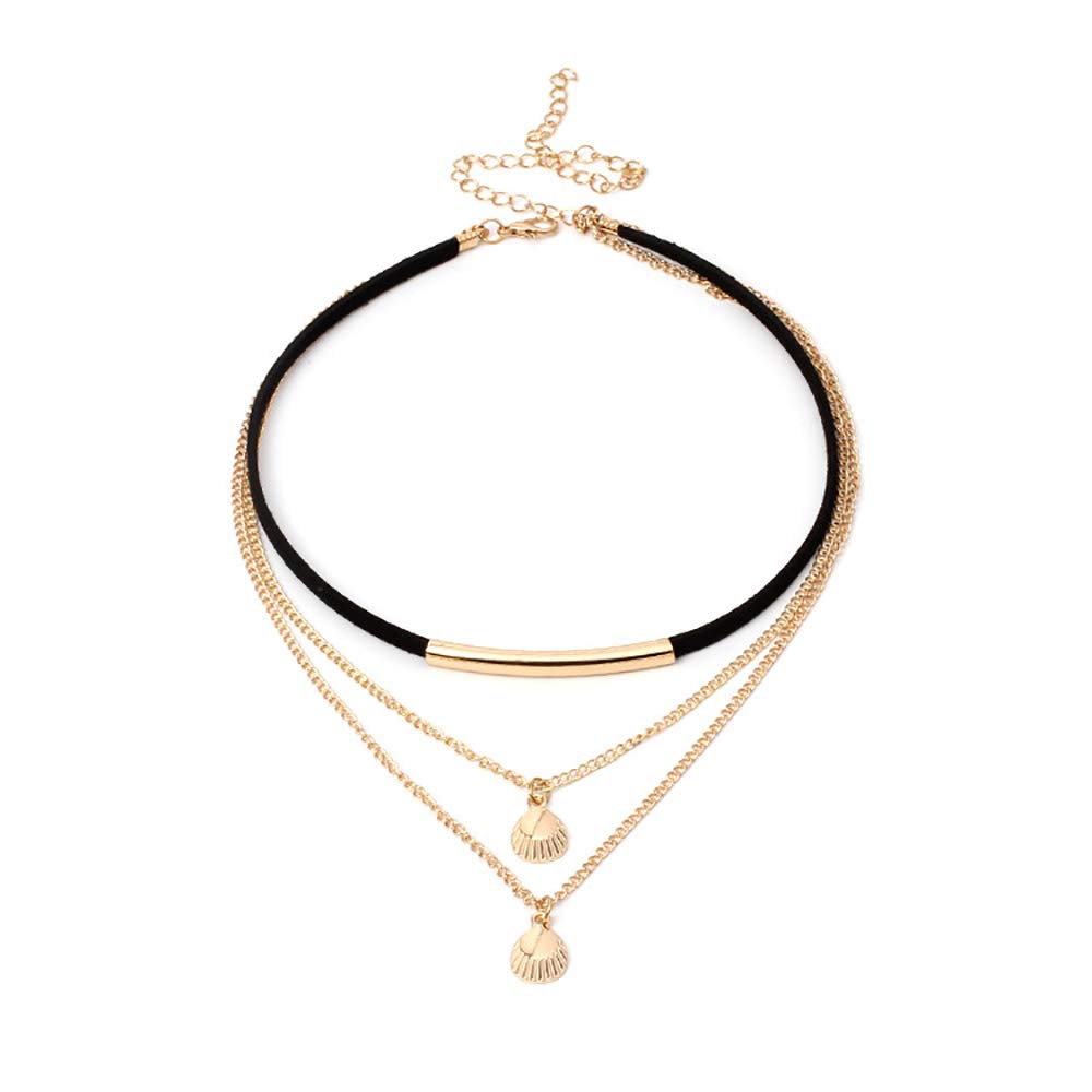 DoubleNine Cowrie Shell Silver Gold Pendant Velvet Choker Ethnic Seashell Boho Chic Women Multilayer Necklace Accessories (gold) Beauty & Personal Care Doubnine