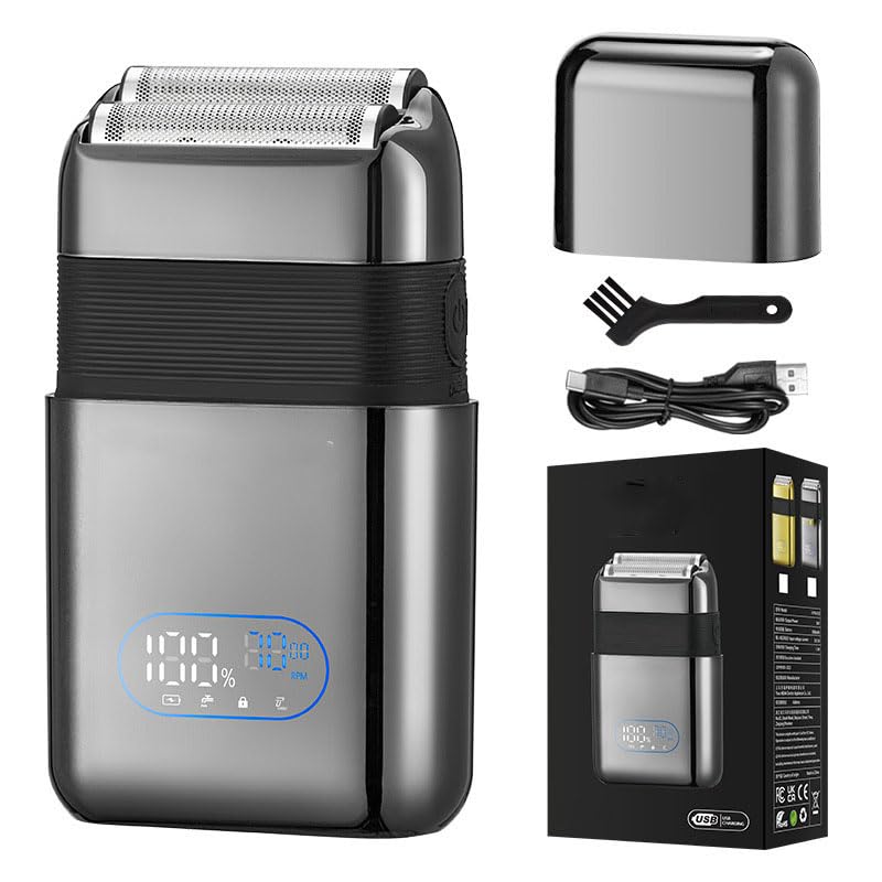 Electric Foil Shavers for Men: Portable Travel Razor with Big LED Display & 3 Floating Blades - IPX7 Waterproof Wet Dry Face, USB Beauty and Personal Care QDKVTNDJZ