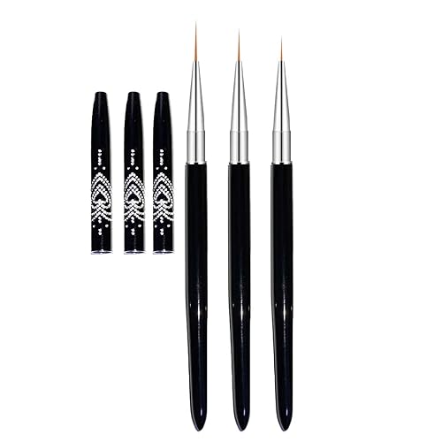 FULINJOY Nail Art Liner Brushes, 7mm/9mm/11mm UV Gel Painting Nail Art Design Brush Metal Handle Nail Drawing Pens (3PCS, Black) Beauty & Personal Care FULINJOY