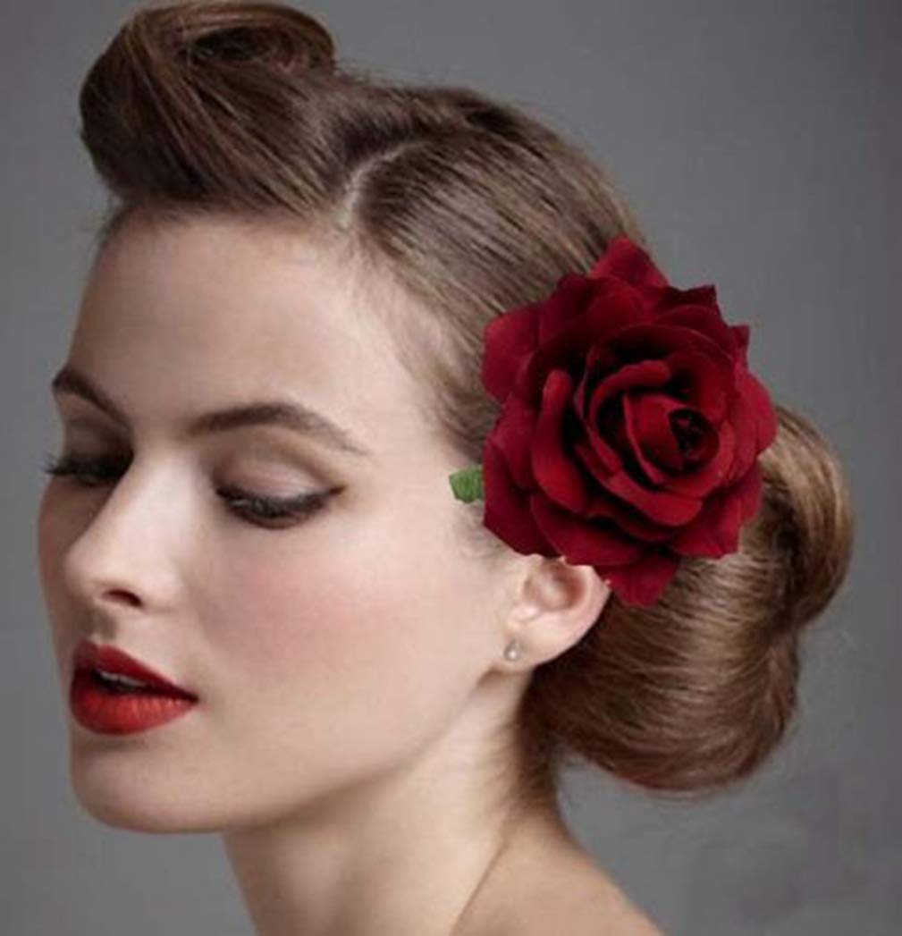 HOLY KT Handmade Women's Dark Red Velvet Rose Flower Wreath Hair Clip and Pin, Flamenco Dancer Style (Deep Red) one size Beauty & Personal Care HOLY KT