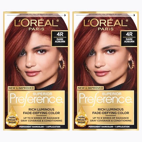 L'Oreal Paris Superior Preference Luminous Fade-Defying Permanent Hair Color, Hair Dye For Up to 9 Weeks of Radiance, Dark Auburn 4R, 1 Hair Dye Kit Beauty & Personal Care L'Oreal Paris