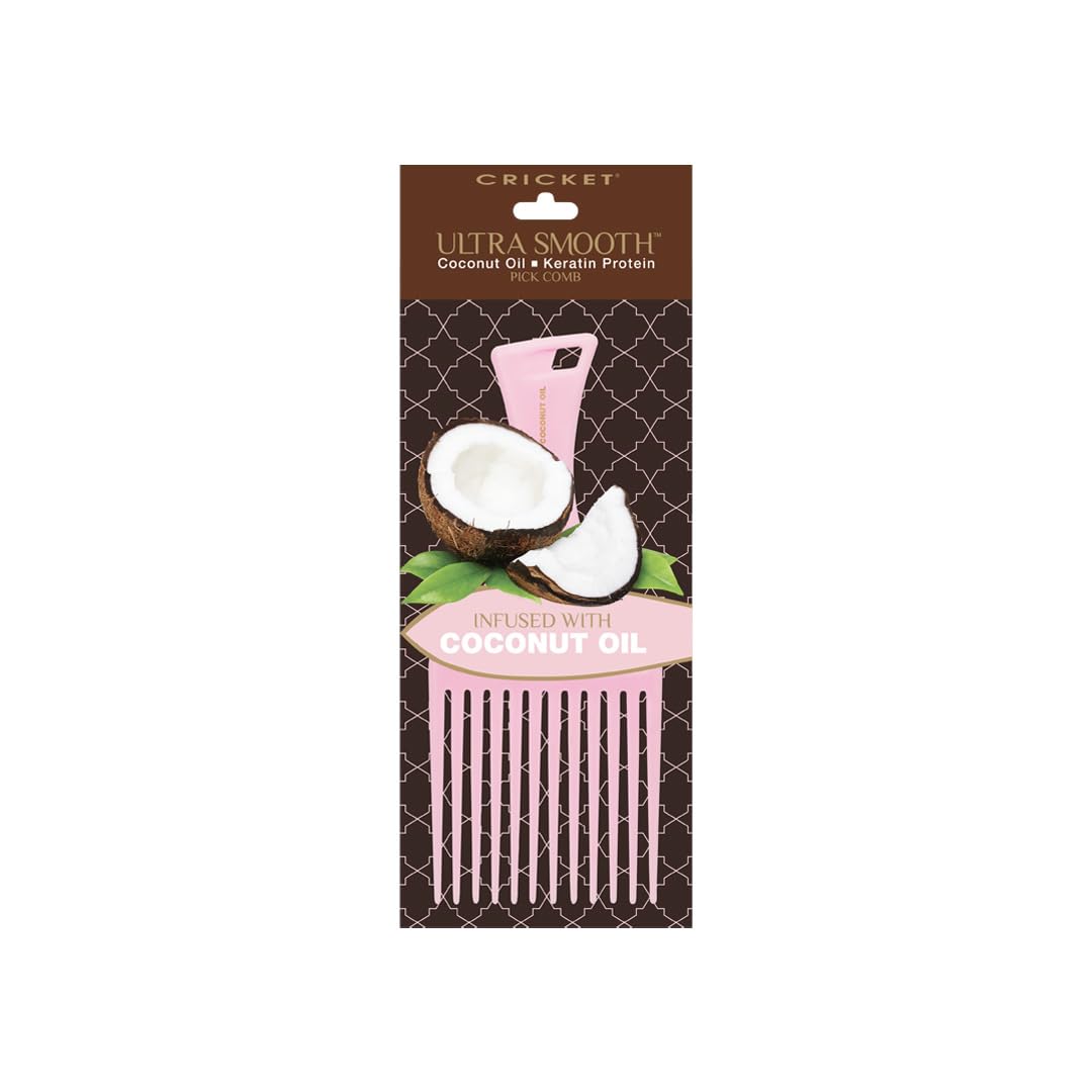 Cricket Ultra Smooth Coconut Hair Pick Comb - Infused with Coconut Oil & Keratin for Frizz-Free Shine, Volume Boost, and Gentle Detangling - Ideal Beauty and Personal Care Cricket