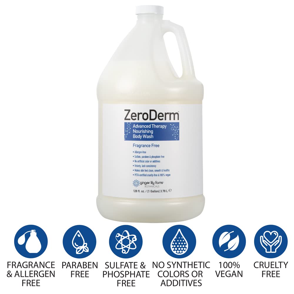 Ginger Lily Farms Botanicals ZeroDerm Advanced Therapy Nourishing Body Wash, 100% Vegan & Cruelty-Free, Fragrance Free, 1 Gallon (128 Fl. Oz.) Refill Beauty & Personal Care Ginger Lily Farms