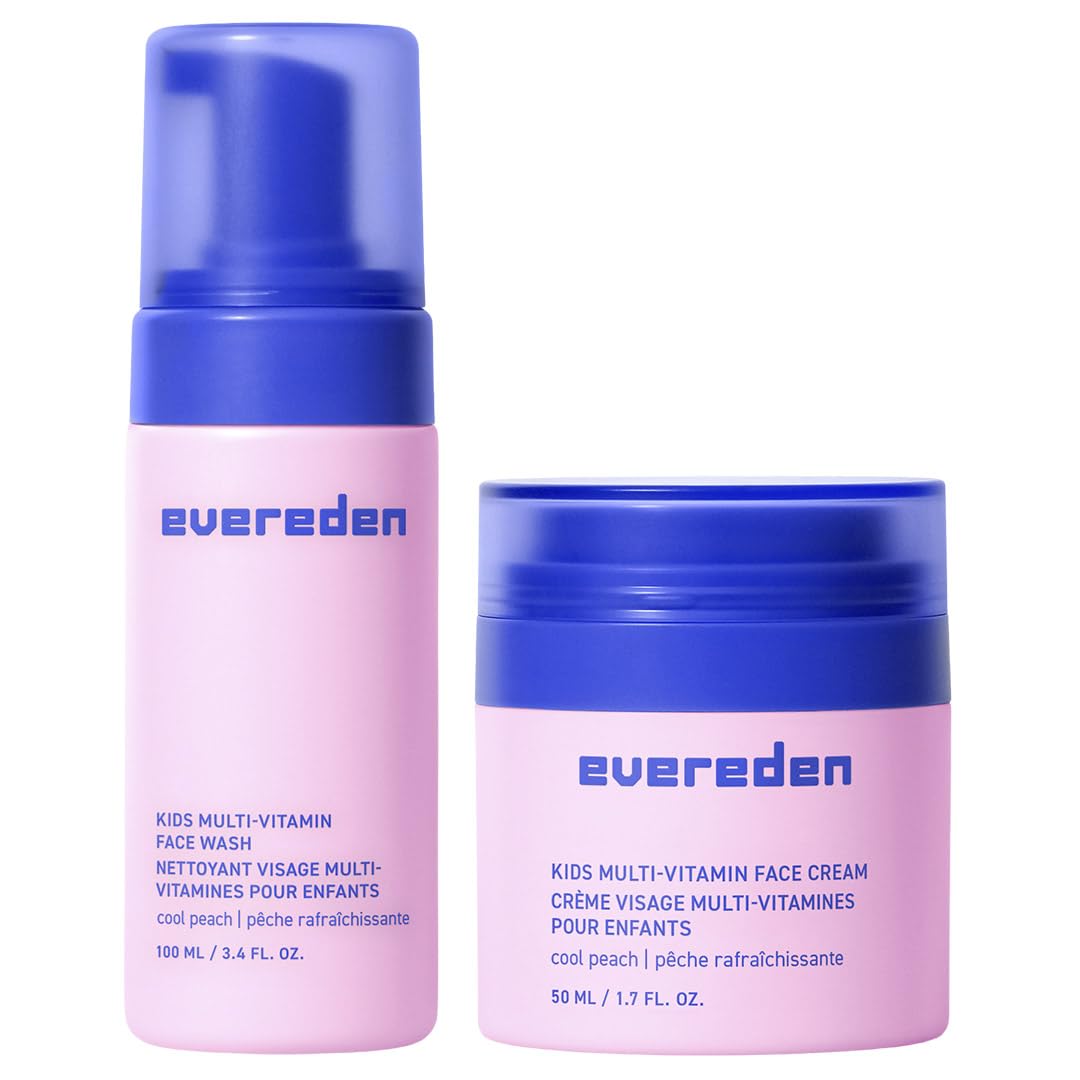 Evereden Kids Happy Face Duo (Cool Peach) - Multi-Vitamin Face Wash & Face Cream Set - Clean & Vegan Skin Care for Kids 3+ - Moisturizing, Nourishing Beauty and Personal Care Evereden Default Title