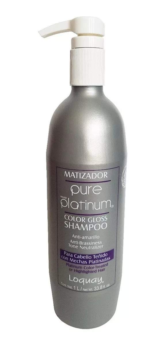 Loquay Matizador PURE PLATINUM Premier Color Gloss Shampoo Mechas Platina 1L/ Net Wt 33.8 oz