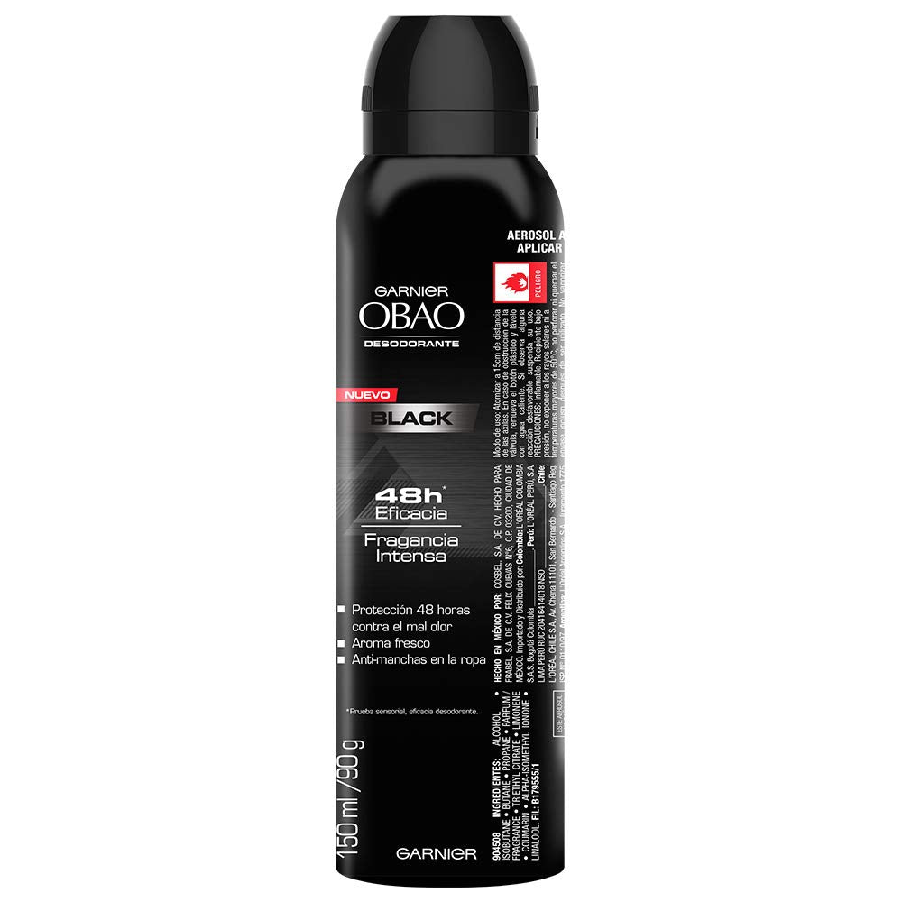 Obao Mens Black Deodorant Spray 150ml - Desodorante Negro Aerosol para Hombre (Pack of 1) Beauty and Personal Care Obao