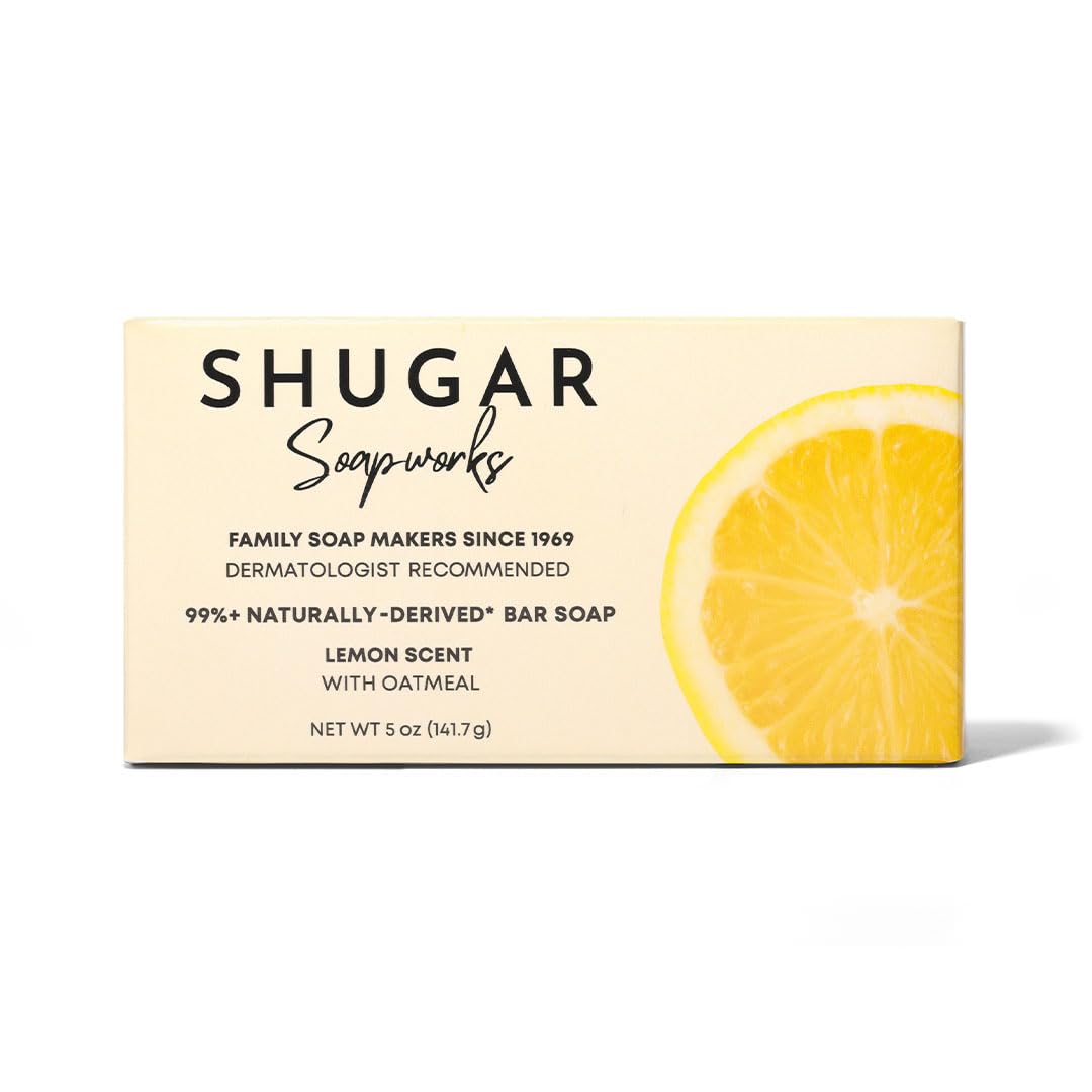 Shugar Soapworks Oatmeal & Lemon Verbena 5 oz Beauty Bar Soap | Plant-Based Vegan Formula | Sulfate & Paraben Free | Gentle Exfoliating Cleanser Beauty & Personal Care Shugar Soapworks