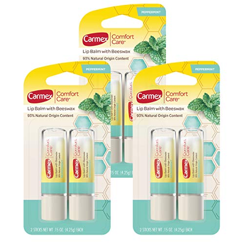 Carmex Comfort Care Lip Balm Sticks with Beeswax, Peppermint Lip Balm Flavor, 6 Count (3 Packs of 2) Beauty and Personal Care Carmex