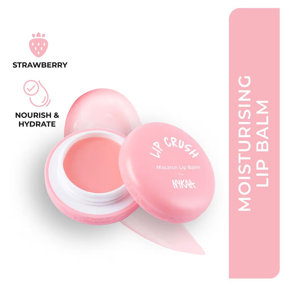Nykaa Cosmetics Lip Crush Macaron Lip Balm - Lip Butter with Shea Butter and Sweet Almond Oil - Nourishing and Healthy Lips - 06 Strawberry - 0.28 oz Beauty and Personal Care NYKAA