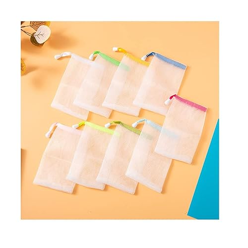FULINJOY 10 PCS Exfoliating Mesh Soap Saver Pouch Bag Sack, Face Cleansing Foaming Nets, White Pouch with Drawstring (Color Random) Beauty & Personal Care FULINJOY