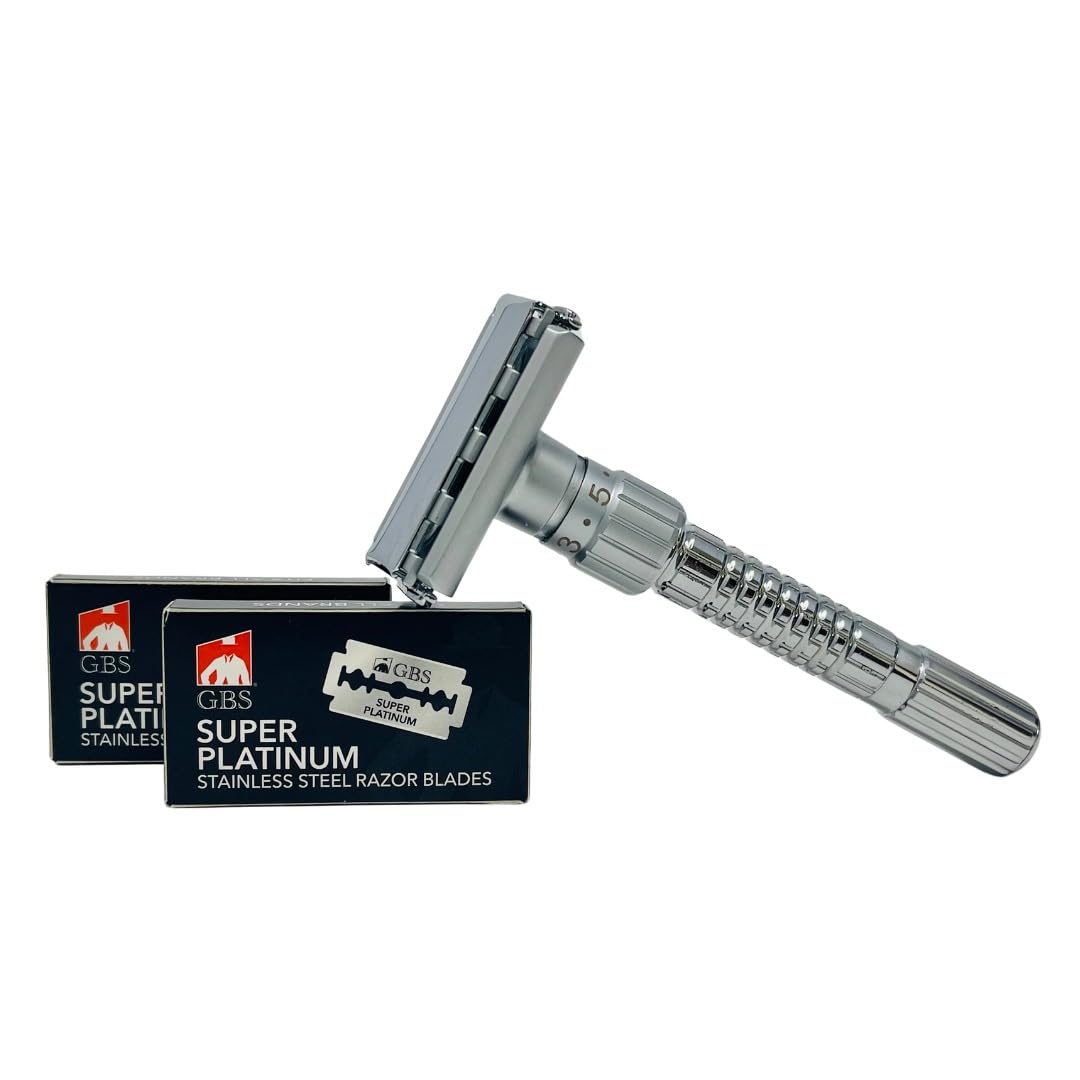 GENTS Men’s Classic Chrome Adjustable Butterfly Open Double Edge Safety Razor, Smooth Shave with 20 Premium Sharp Blades Beauty and Personal Care G.B.S