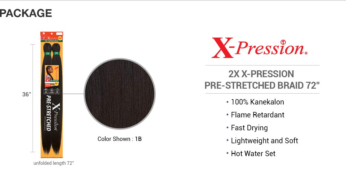 Sensationnal Sensationnel Crochet Braids African Collection 2X X-Pression Pre-Stretched Braid 72 inches (3-pack, 1)