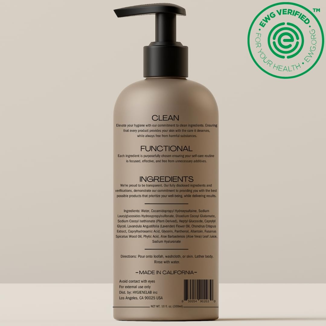 HygieneLab Mens Natural Body Wash - Ultra Hydrating, EWG Verified Clean Formula, Lavender Sands Scent, Sulfate-Free, Paraben-Free, Phthalates-Free Beauty & Personal Care HygieneLab