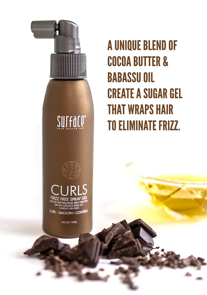 SURFACE Hair Curl Frizz Free Spray Gel, Lightweight Control With Cocoa Butter And Babassu Oil, For Curly Or Straight Hair 4 Fl. Oz. Beauty & Personal Care SURFACE