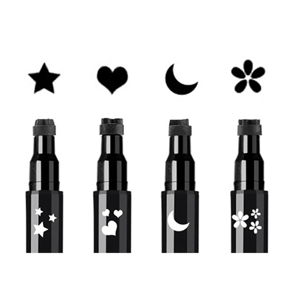 Face Stamp & Eyeliner Set, 4 PCs Black Shape Stamps and Felt Eye Liners, Dual ended 2-in-1 Eye Makeup Pen Beauty & Personal Care Linble