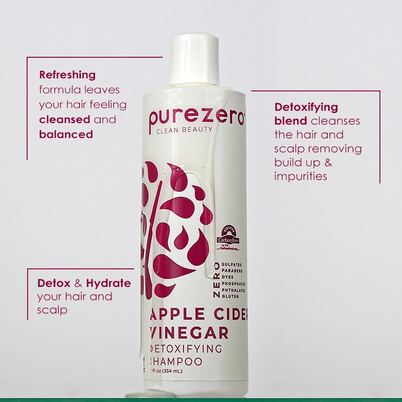 Purezero Apple Cider Vinegar Shampoo & Conditioner Set - Detox Scalp & Hair - pH balanced -Increase Hydration - Zero Sulfates, Parabens, Dyes - 100% Beauty & Personal Care Purezero
