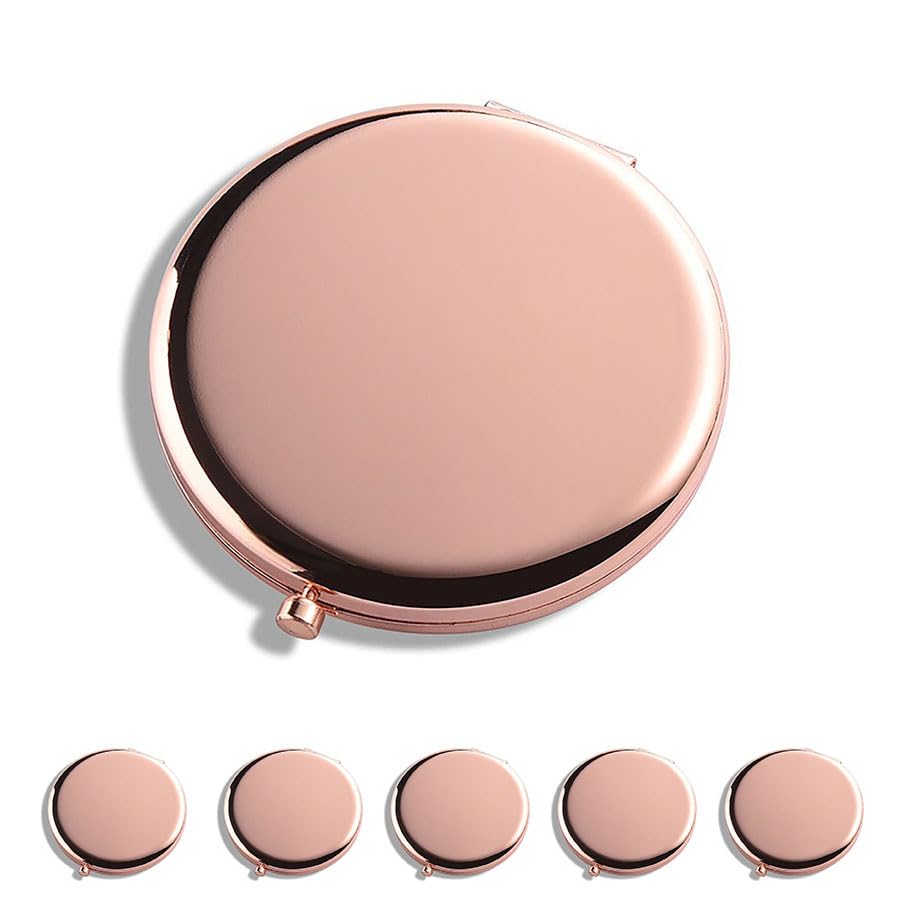WOOYALIN Magnifying Compact Double-Sided 1X/2X Round Pocket Handheld Travel Makeup Portable Pocket Mirror Rose Glod 5PCS Beauty & Personal Care WOOYALIN