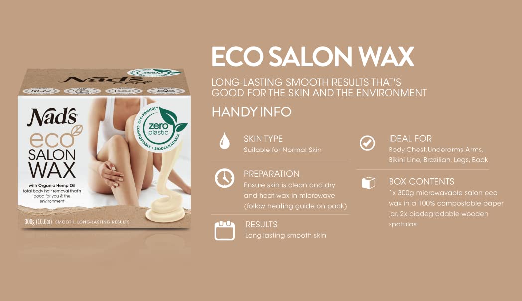 Nad's Professional Microwaveable Hard Stripless Wax - Plastic-Free, Vegan, 300g with Wooden Spatula Beauty and Personal Care Nad's