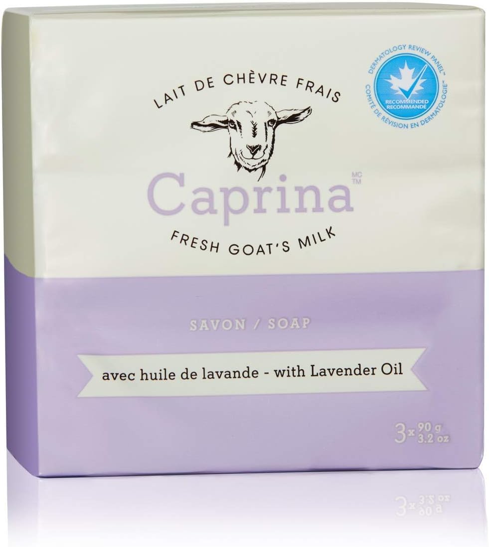 Caprina by Canus Goat Milk Soap Bar, LAVENDER OIL, 3.2 oz (90 g) Bars, 3-Pack, Moisturizing Daily Cleanser for Face, Hands & Body, Fresh Canadian Goat Beauty & Personal Care Caprina by Canus