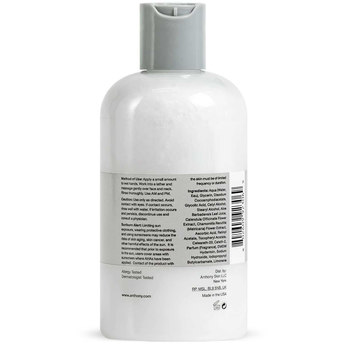 Anthony Glycolic Facial Cleanser for Men, Daily Exfoliating & Hydrating Face Wash, Shave Prep, Non-Foaming, Deep Cleansing, Gentle on Sensitive Skin Beauty & Personal Care Anthony