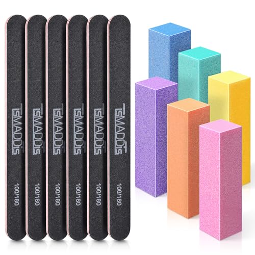 TsMADDTs Nail Files and Buffers, Professional Manicure Tools Kit Rectangular Art Care Buffer Block Tools 100 180 Grit 12PCS(Black) Beauty & Personal Care TsMADDTs