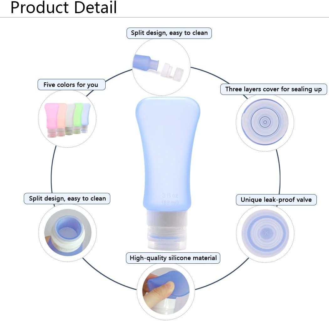 AOUTACC 5 Pack TSA Approved Travel Bottles Sets, 3 Ounce Leakproof Silicone Travel Containers Liquid Portable Leakproof Travel Size Bottles Beauty & Personal Care AOUTACC