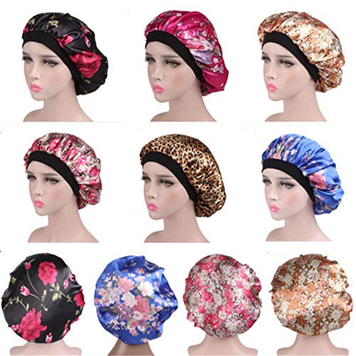 Tvoip 1Pcs Hair Satin Bonnet For Sleeping Shower Cap Silk Bonnet Bonnet Femme Women Night Sleep Cap Head Cover Wide Elastic Band (Leopard) Beauty and Personal Care Tvoip