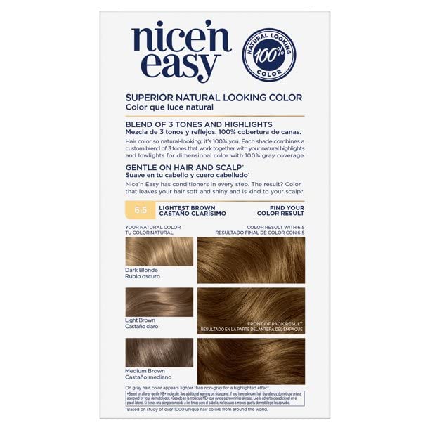 Clairol Nice 'n Easy Permanent Color 6.5 Natural Lightest Brown 1 ea (Pack of 3) Beauty & Personal Care Clairol
