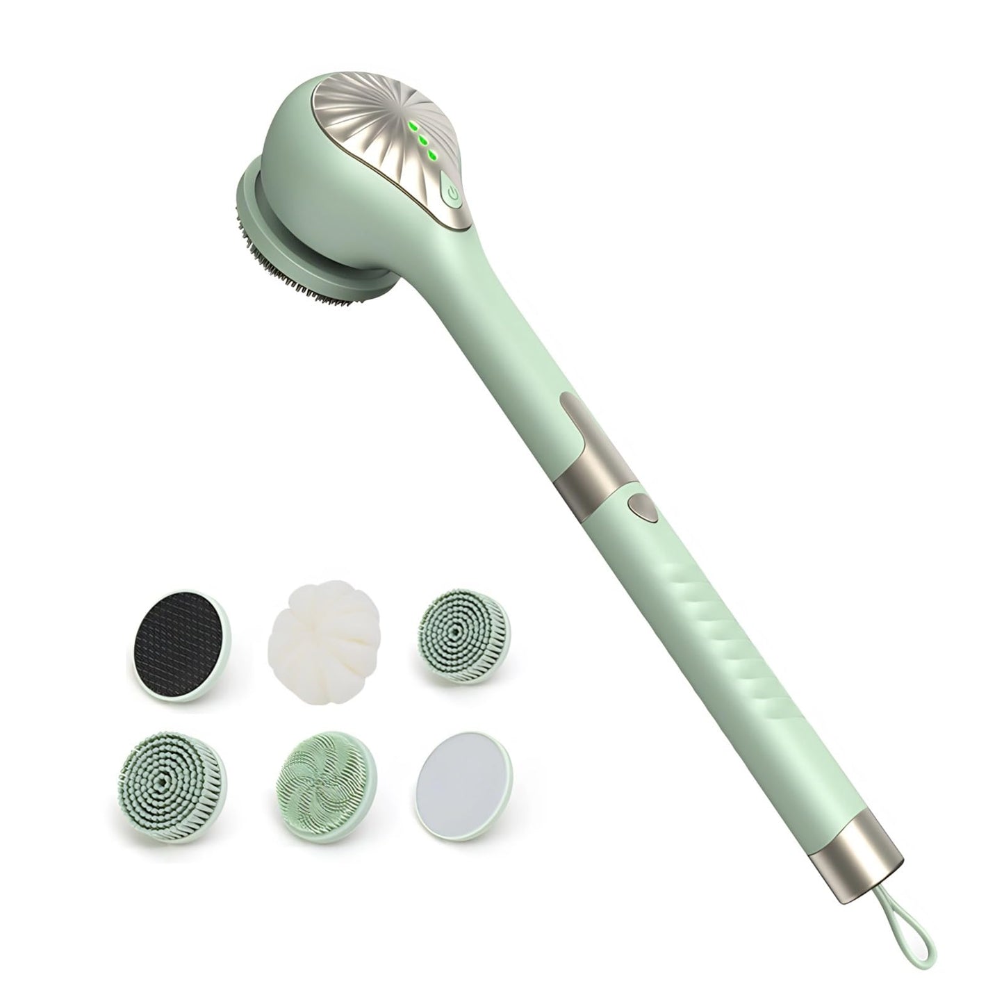 Electric Body Brush Back Scrubber for Shower, IPX6 Water Proof Bath Brush with Long Handle, 6 Heads 3 Speeds Rechargeable Electric Spin Scrubber Beauty and Personal Care Yoidesu