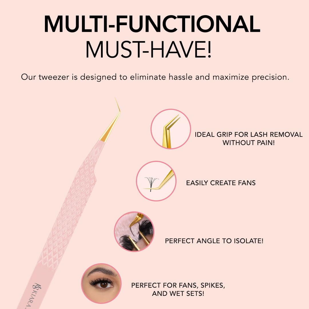 KIARA SKY LASH Tweezer for Eyelash Extensions - Precision Fiber Tip Grip - Volume, Mega Volume, and Lash Removal Fills - Comfortable Ergonomic Design Beauty and Personal Care KIARA SKY