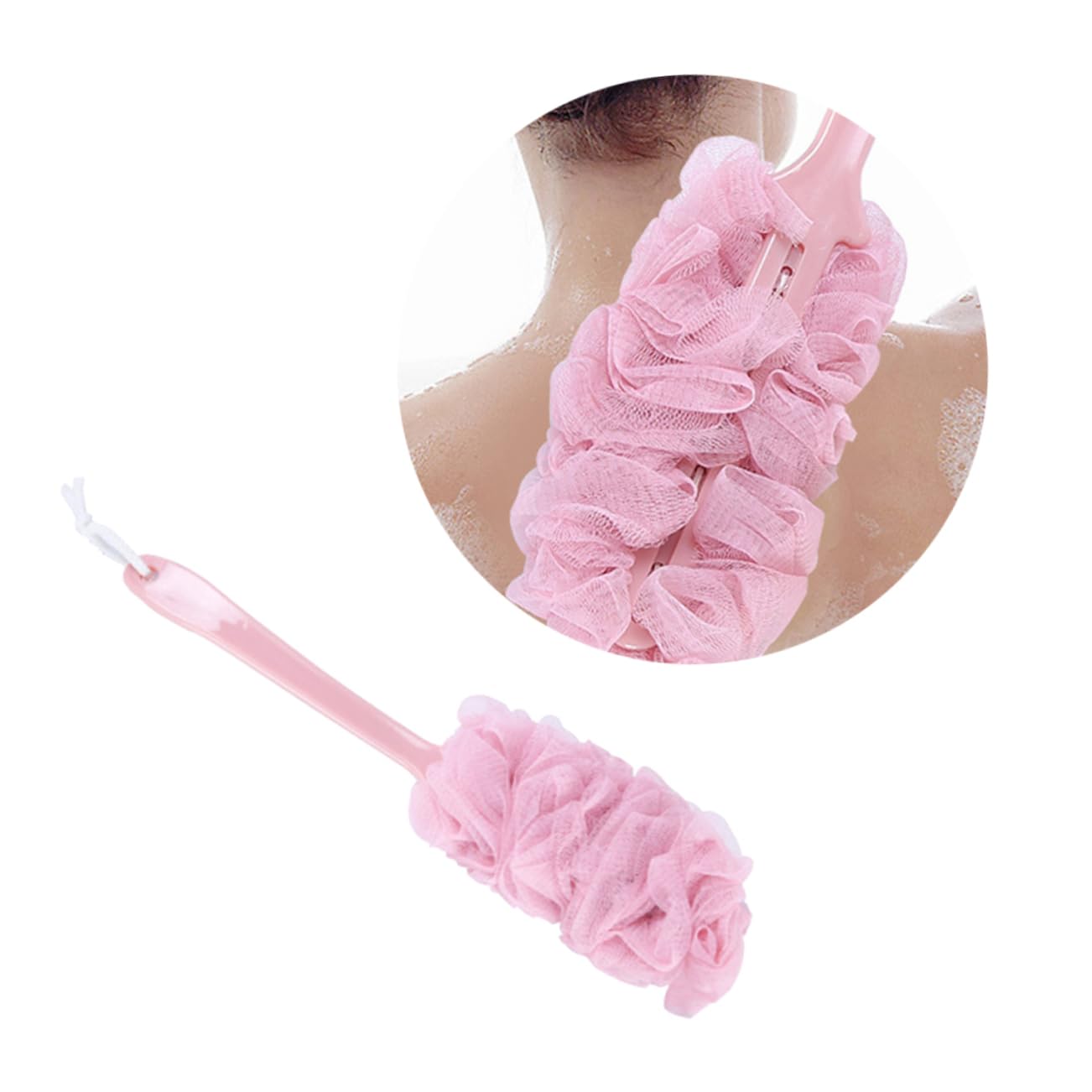 OSOLADY Long Handle Exfoliating Body Brush Bath Tub Scrubber Shower Ball and Sponge Soft Mesh Gauze Scrubber for Gentle Cleaning Beauty and Personal Care OSOLADY