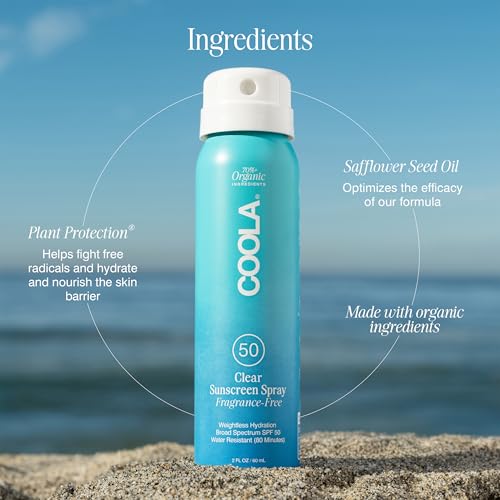 COOLA Organic Sunscreen SPF 50 Sunblock Spray, Dermatologist Tested Skin Care for Daily Protection, Vegan and Gluten Free, Fragrance Free, 2 Fl Oz Beauty & Personal Care COOLA