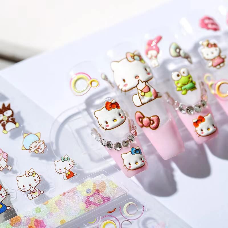 Dedyel Cute Nail Stickers 5D Embossed Cartoon Cat Nail Stickers Kawaii Animal Self-Adhesive Nail Decals for Women Girls Kids Nail Art Decoration Beauty & Personal Care Dedyel