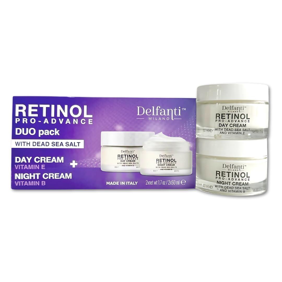 Delfanti-Milano • RETINOL PRO-ADVANCE • Anti-Aging DUO pack • Day + Night Creams • Face and Neck Moisturizers with Dead Sea Minerals and Vitamins E Beauty & Personal Care Delfanti-Milano