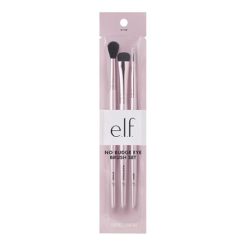 e.l.f. No Budge Brush Trio, 3-Piece Eyeshadow Brush Set For Applying & Blending Color, Use With The No Budge Cream Eyeshadows, Vegan & Cruelty-Free Beauty & Personal Care e.l.f.