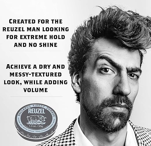 REUZEL Extreme Hold Matte Pomade, Strongest All Day Hold, Water Soluble Styling, Matte Finish & Flake Free, Easy To Wash Out, For All Hair Types Beauty & Personal Care REUZEL