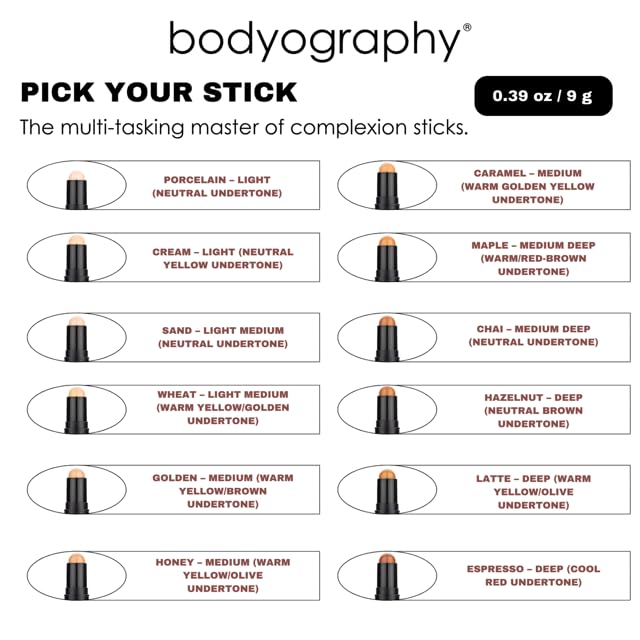 Bodyography Pro Perfect Foundation Stick - Demi-Matte Finish with A Natural Look - Enhancer for Concealing, Highlighting, and Contouring - Vitamin C Beauty & Personal Care Bodyography